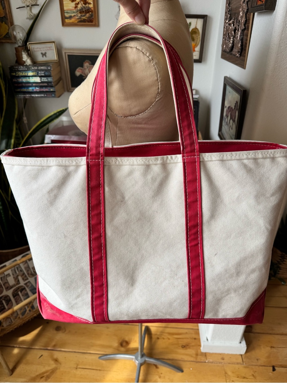Vintage LL Bean Boat Tote Canvas Bag Red Zip Top Medium USA 80s/90s
